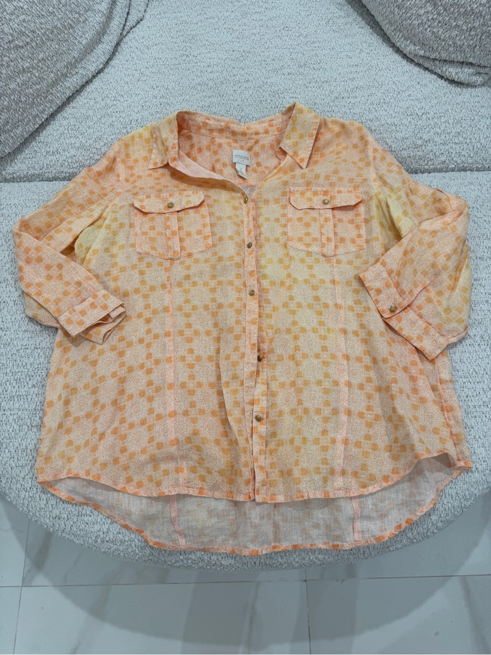Chico’s Patterned Button Down Long Sleeve Top